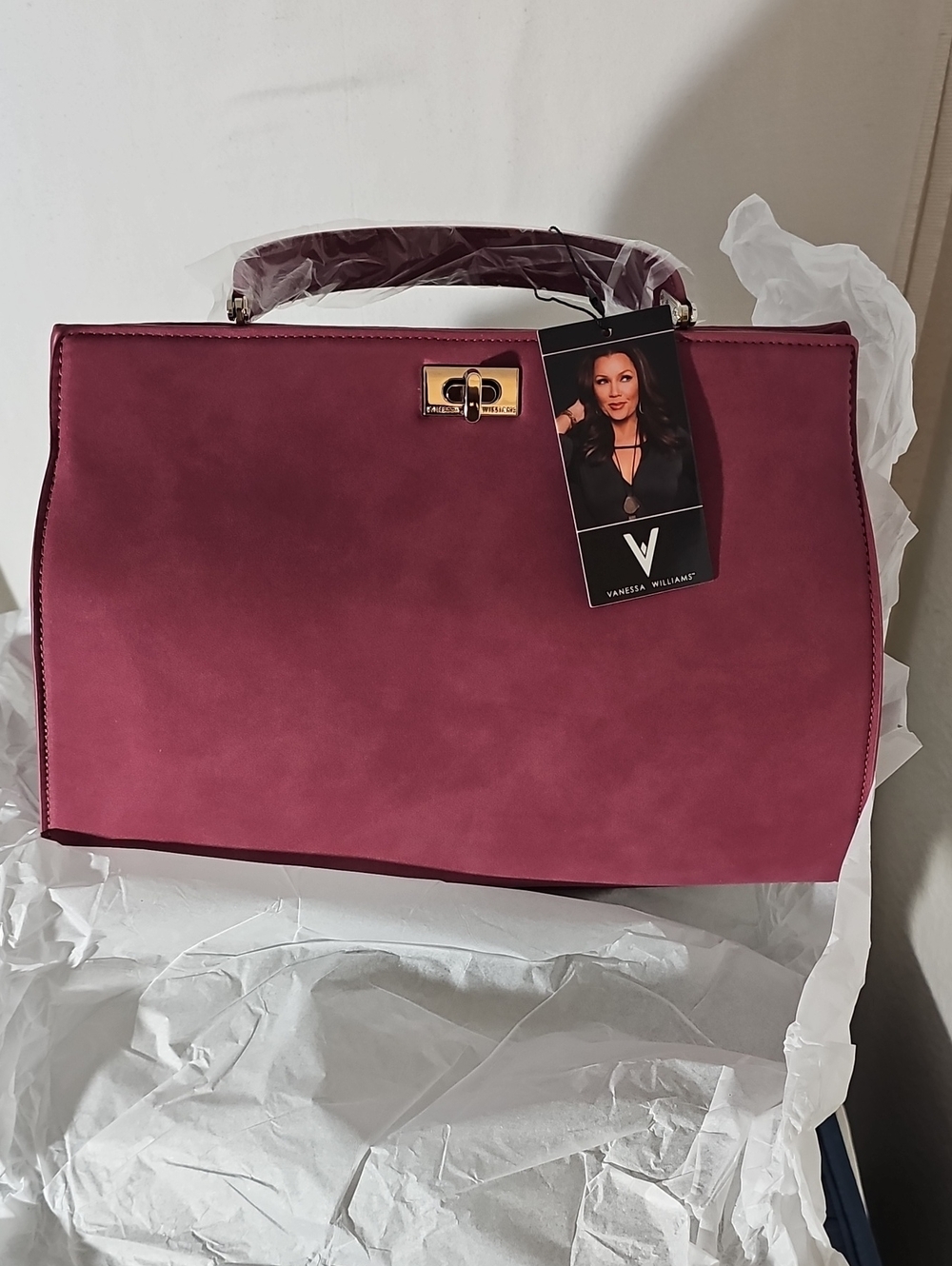 Vanessa Williams Burgundy Suede Satchel with Top Handle